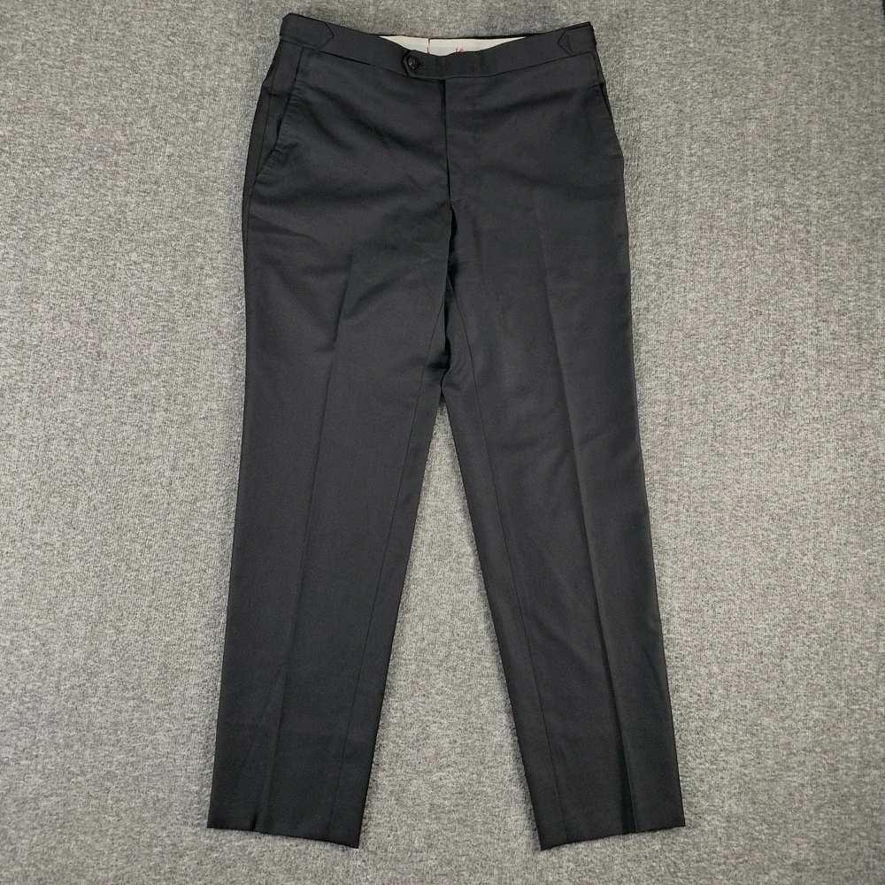 Isaia Napoli Dress Pants Men 30x29 Black Side Straps Trousers Silk Old Money